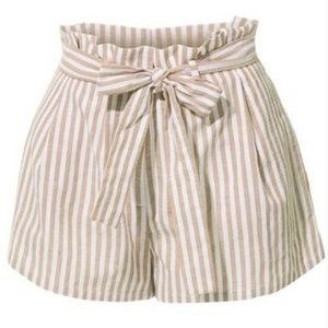 High Waisted Taupe Striped Shorts